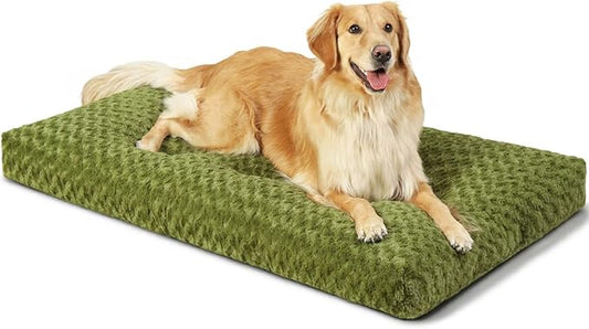 KSIIA Washable Dog Bed Comfy Dog Crate Pad Deluxe Plush Pet Bed Non-Slip Kennel Pad for Large Dogs, 41" x 27", Green