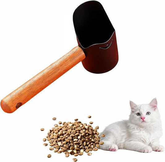 Multi-Pet Food Scoop, Pet Food Measuring Scoop with Wooden Handle,Carbon Steel with Ergonomic Wood Handle, for Dry Food & Treats, Accurate Portion Control for Dog Cat Bird Rabbit. (Black, Small)