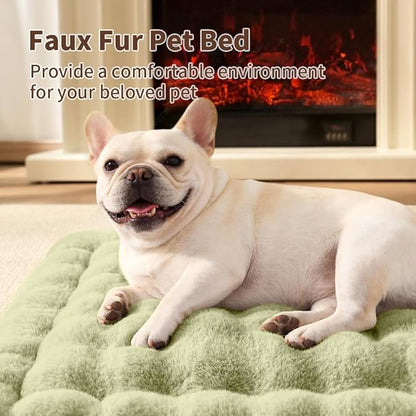 Cat & Dog Bed Mat, Soft Plush Faux Fur Kneading Pet Bed for 2 Cats or Small Dogs, Machine Washable Cat Sleeping Pad, Non-Slip Fluffy Pet Rug for Indoor Cats Kittens & Small Dogs, 27x20 In Green