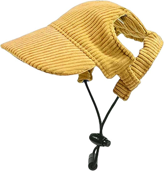 Dog Baseball Cap, Dog Cat Summer Beach Visor Hat with Ear Holes, Adjustable Puppy Sunbonnet Headdress (Yellow, Large)