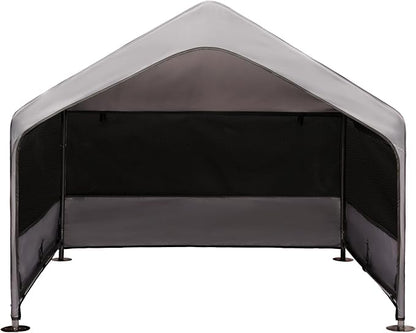 Summertrail Extra Large Dog House Outside, Dog Tent Outdoor, Big Dog Shade Shelter Doghouse Canopy with Three-Sided Breathable Mesh Windows, Gray Sun Rain Cover for Pet Cat Livestock 4'x 4'x 3.3'