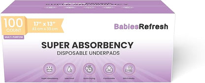 100 Count Super Absorbency Small 17” x 13” Disposable Underpads, Leakproof Quick Drying for Multi-use for Babies, Puppy Pads and Adults, Chucks, Disposable Diaper Changing Pad for Baby, Blue
