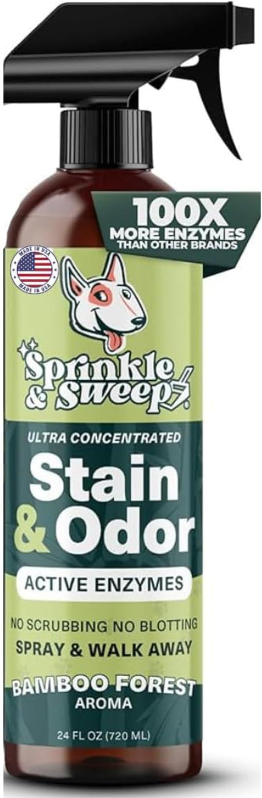 Sprinkle & Sweep: Pet Stain & Odor Enzyme Spray - 24oz - No Scrubbing Concentrated Formula, Dog & Cat Urine & Mess Destroyer, Carpet Spot Cleaning
