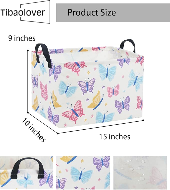 Rectangular Kids Storage Bin Gift Basket Baby Organizer Shelf Book Basket Room Decor(Colorful Butterfly)