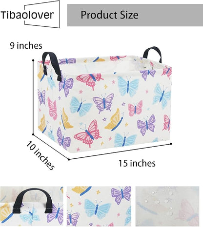 Rectangular Kids Storage Bin Gift Basket Baby Organizer Shelf Book Basket Room Decor(Colorful Butterfly)