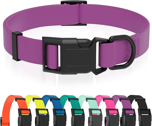 Waterproof Dog Collar, Easy to Clean Rubber Dog Collars with Quick Release Buckle Fits Small Medium or Large Dogs (Purple, S < 9.5-14.1 inch)