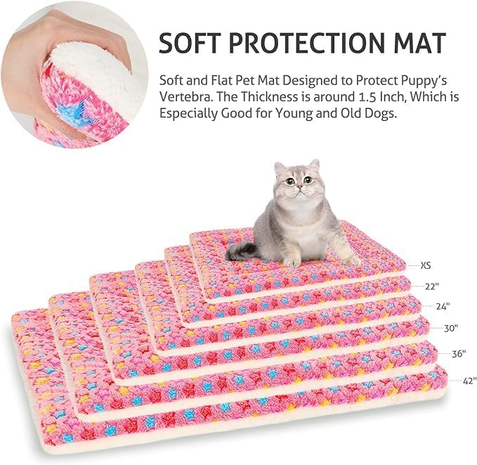 Mora Pets Cat Bed Dog Crate Pad Ultra Soft Pet Bed with Cute Star Print Washable Reversible for Small Dogs 14 x 17.5 inch 2 Pack Pink