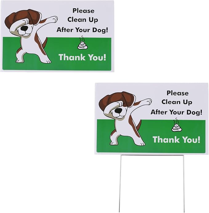 Mr. Pen- Clean Up After Your Dog Signs, 2 Pack with 1 Metal Stake, No Dog Poop Lawn Signs, UV Protected & Waterproof, Double Sided Pick Up After Your Dog Sign for Yard