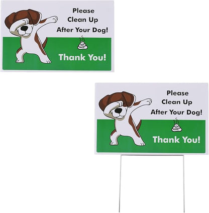 Mr. Pen- Clean Up After Your Dog Signs, 2 Pack with 1 Metal Stake, No Dog Poop Lawn Signs, UV Protected & Waterproof, Double Sided Pick Up After Your Dog Sign for Yard