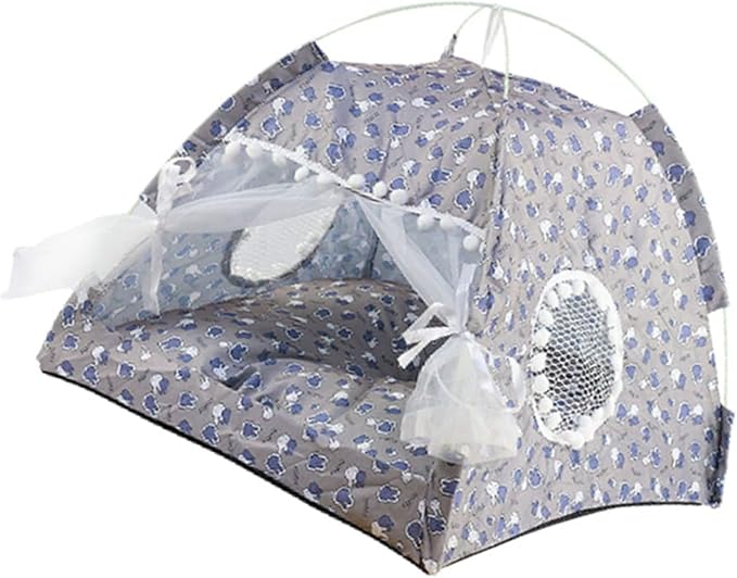 Indoor Pet Tent with Mesh Door Window, Cat & Dog Tent House, Washable Soft Warm & Non-Slip, All Seasons (Gray)