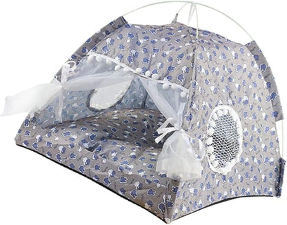 Indoor Pet Tent with Mesh Door Window, Cat & Dog Tent House, Washable Soft Warm & Non-Slip, All Seasons (Gray)