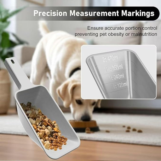 Food Scoop, Cup Capacity Dog Food Scooper With Measuring Lines For Dog, Puppy and Cat Coffee Bean Scoop, Flour Scoop 2 Pack (Grey)