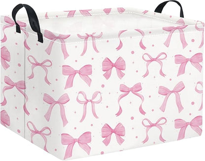 HIYAGON Rectangular Kids Basket Baby Girl Basket Fabric Storage Bin Organizer Box Room Decor(Dreamy Bowknot)