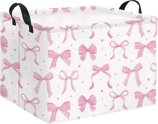 HIYAGON Rectangular Kids Basket Baby Girl Basket Fabric Storage Bin Organizer Box Room Decor(Dreamy Bowknot)