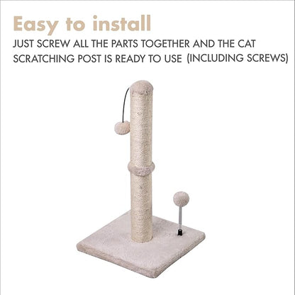 MECOOL Cat Scratching Post Premium Basics Kitten Scratcher Sisal Scratch Posts with Hanging Ball 22in for Kittens or Smaller Cats (22 inches for Kitten, Beige)