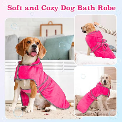 Dog Drying Coat - Dog Bathrobe Towel - Microfibre Fast Drying Super Absorbent Pet Bath Robe Towel (Rose red, Medium)