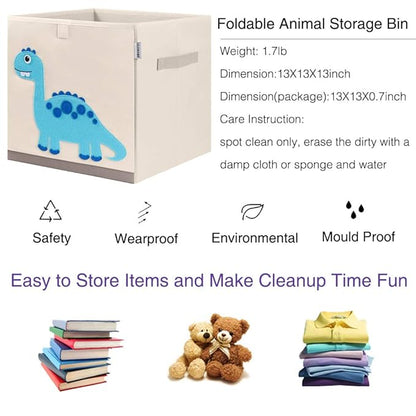 CLCROBD Foldable Animal Cube Storage Bins Fabric Toy Box/Chest/Organizer for Kids Nursery, 13 inch (Dinosaur)