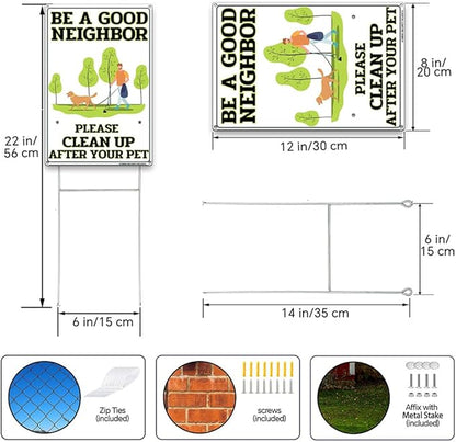 Clean Up After Your Pet Aluminum Signs 2 Pack 12x8 Inch No Pooping Dog Signs with Metal Stake and Mounting Hardware for Yard