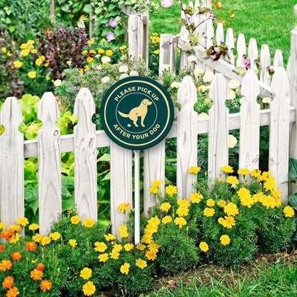 Uptell Metal Round Pick Up After Your Dog Pooping Dog Silhouette Yard Sign 9.2x9.2 Inch Classic Outdoor Lawn Decorations, Protect Your Grass & Property,With Stake 12.8"