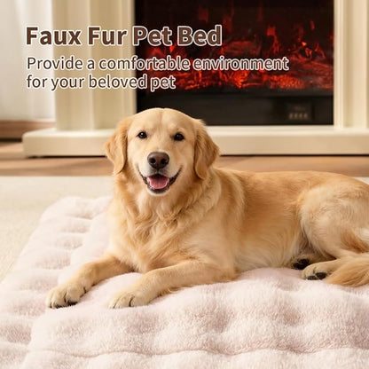 Large Dog Bed Mat, Extra Large Plush Faux Fur Washable Pet Bed for Large Dogs, Non-Slip Fluffy Dog Mat – Machine Washable XL Dog Sleeping Pad for Large Breeds, 35 x 27 Inch White