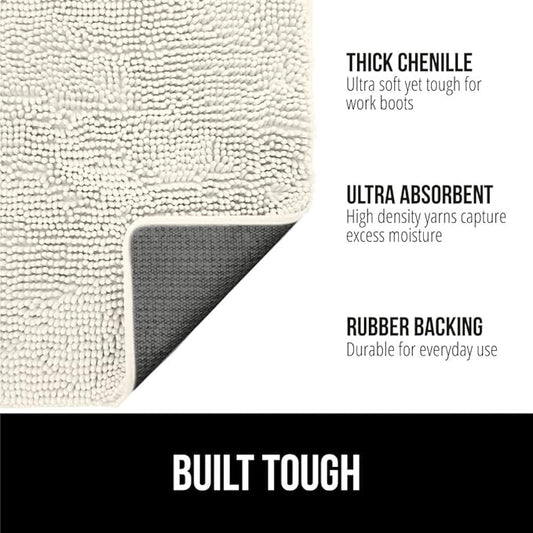 GORILLA GRIP SoakSTOPPER Dog Door Mat, 36x24 Machine Washable Rug Absorbent Doormat Captures Moisture Mud Dirt, Quick Dry Soft Chenille Entryway Rugs Indoor Entrance Mats for Dog Paws, Cream