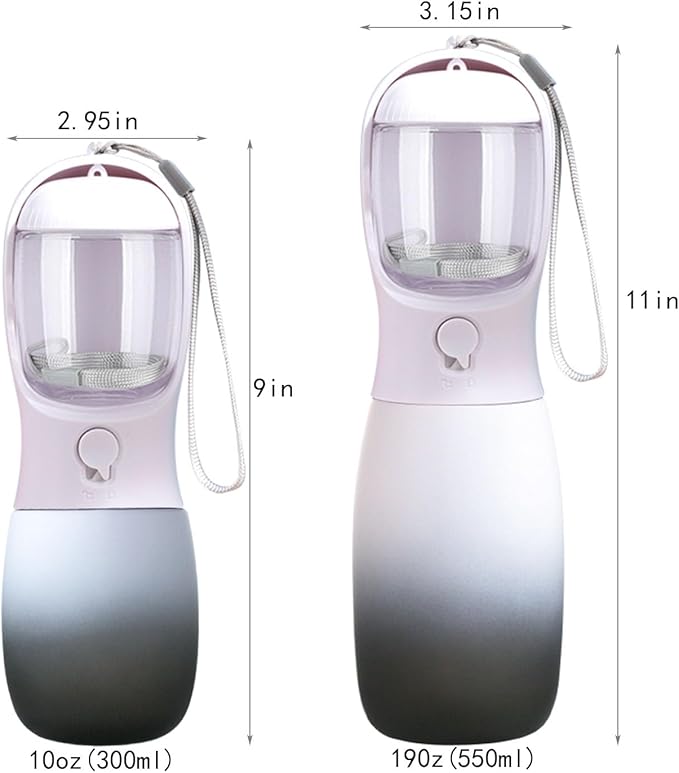Dog Water Bottle,2 in 1 Portable Pet Water Bottle with Food Container,Lightweigh,Portable Water Dispenser,Outdoor for Cat,Puppy,Pets for Walking,Hiking,Travel (Black&White, 10Oz)
