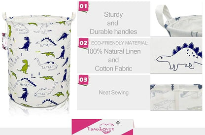 Dinosaur Laundry Basket Baby Laundry Hamper Cute Kids Hamper Toy Storage Bin Handles for Boys and Girls Dinosaur Room Decor (Polychrome Dinosaurs)