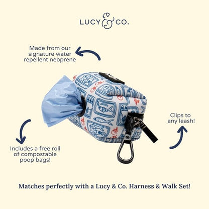 Lucy & Co. Tinned Fish Dog Poop Bag Holder, Durable Waste Bag Dispenser with Clip for Leash