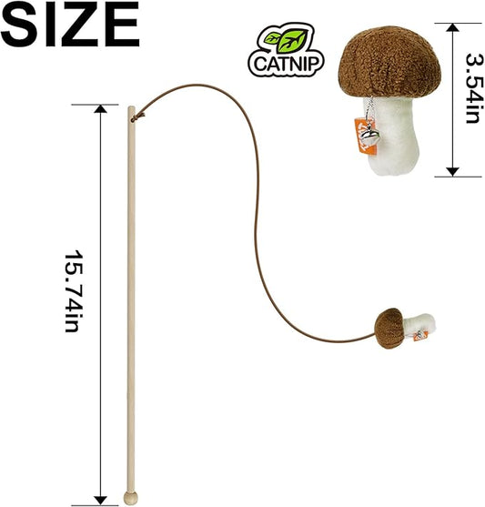 TTcat Cat Wand Toy for Indoor Cats, Wood Cat Stick Toy with Mushroom Catnip Toy,Interactive Cat Toy.