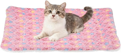 Dog Cat Bed Mat, Soft Coral Fleece Pet Cushion Pad with Cute Star Print, Warm Washable Pet Bed 23x18 Inches, (Pink), Intended for Medium Small Dog Cat