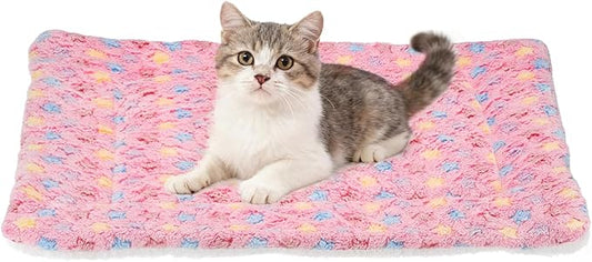 Dog Cat Bed Mat, Soft Coral Fleece Pet Cushion Pad with Cute Star Print, Warm Washable Pet Bed 23x18 Inches, (Pink), Intended for Medium Small Dog Cat