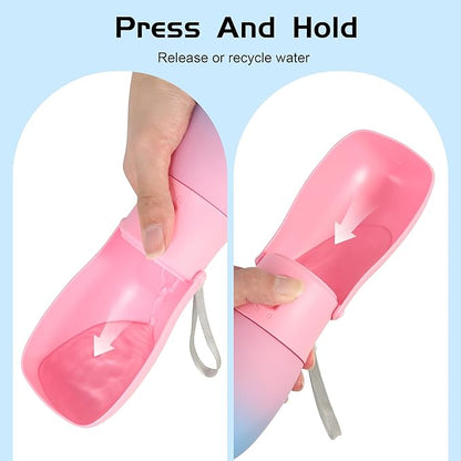 Dog Water Bottle, Travel Puppy Water Bowl, Leak Proof Portable Puppy Water Dispenser, Foldable Dog Water Bottle for for Pets Outdoor Walking, Hiking, Travel, Food Grade Plastic - 10oz Pink