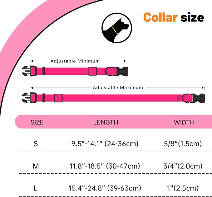 Waterproof Dog Collar, Easy to Clean Rubber Dog Collars with Quick Release Buckle Fits Small Medium or Large Dogs (Pink, L < 15.4-24.8 inch)