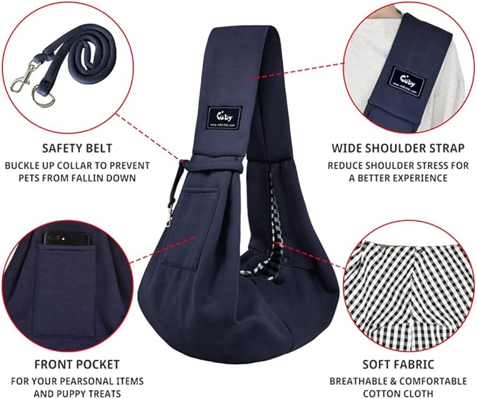 CUBY Dog and Cat Sling Carrier - Hands Free Reversible Pet Papoose Bag - Soft Pouch and Tote Design - Suitable for Puppy, Small Dogs Cats Outdoor (Classic Blue, One Size Classic)