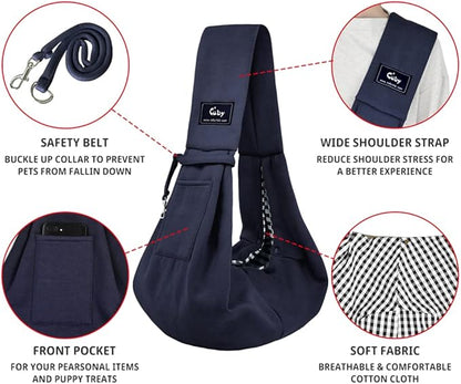 CUBY Dog and Cat Sling Carrier - Hands Free Reversible Pet Papoose Bag - Soft Pouch and Tote Design - Suitable for Puppy, Small Dogs Cats Outdoor (Classic Blue, One Size Classic)