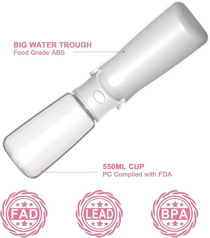 Portable Dog Water Bottle - Foldable Dog Water Dispenser | Leak Proof & Food Grade Plastic Travel | Pet Water Bottle for Cat Outdoor Walking Hiking Travel（US） (White, 19oz)