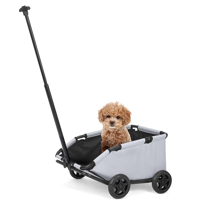 Mini Dog Strollers for Mini Pets, Foldable Multifunctional Shopping Carts with Extendable Pull Handle, Doggie Wagon Built-in Cushion and Safety Rope with Storage Bag (Light Grey)