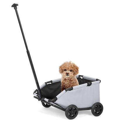 Mini Dog Strollers for Mini Pets, Foldable Multifunctional Shopping Carts with Extendable Pull Handle, Doggie Wagon Built-in Cushion and Safety Rope with Storage Bag (Light Grey)