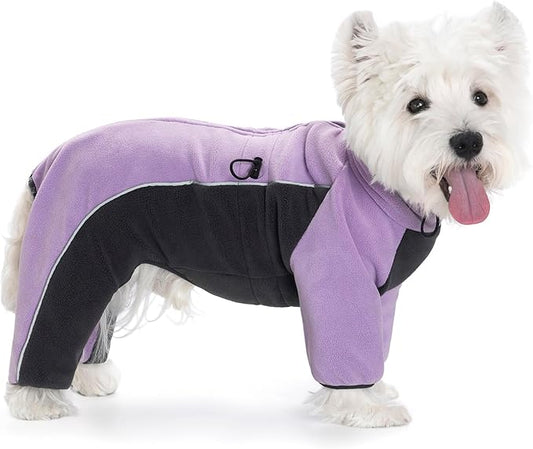 Fleece Dog Coat for Small Medium Dog,Pullover Pajamas Jumpsuit Bodysuit Puppy Coats with Legs, Pet Windproof Warm Cold Weather Jacket Full Body Vest Cozy Snowsuit Outfit Clothes (Purple, XS)