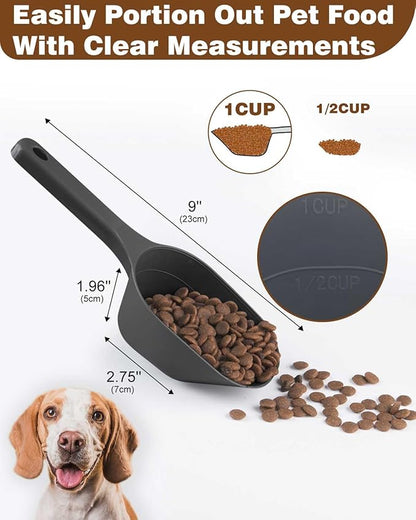 2PACK Dog-Cat Food-Scoop Measuring-Cup,1 Cup Capacity Versatile Plastic Pet Food Scoop with Measuring Lines 1 Cup and 1/2 Cup for Precise Portion Control (2 Black)