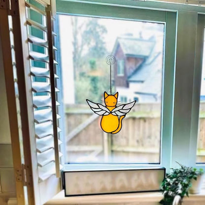 Orange Cat Memorial Gift Stained Glass Suncatcher,Angel Cat Decor Stained Glass Window Hangings,Loss of Cats Sympathy Gifts for Catss Lover,Pet Memorial Gifts for Women