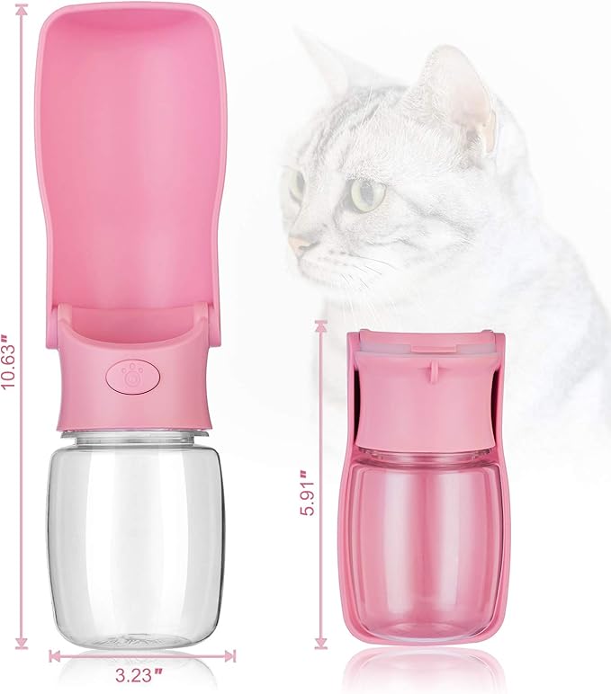 Dog Water Bottle Portable, Leak Proof Foldable Pet Water Dispenser for Dogs & Cats, 350ml (12oz) Dog Water Bowl Drink Cup Pet Summer Accessories for Outdoor Travel Walk Hinking (Pink)
