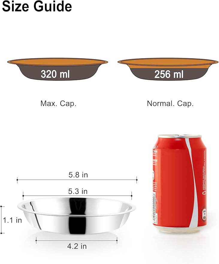 VENTION Small Shallow Cat Food Bowls, Outer Dia. 5.8 in Whisker Fatigue Cat Bowl, Stainless Steel Cat Food Dish for Indoor Cats, Set of 2 Replacement Cat Bowls for Raised Station(10.8 Fl.oz)