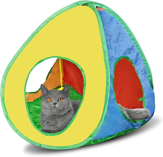 Andiker Cat Tent with a PlushBall, Colorful Foldable Polyester Cat Play Tents Match with Most Cat Tubes for Indoor Cats Game, Sleep, 3 Holes Convenient Kitten Nest for Indoor Kitten, Rabbit(Tent S)