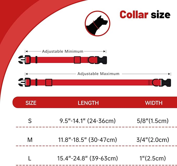 Waterproof Dog Collar, Easy to Clean Rubber Dog Collars with Quick Release Buckle Fits Small Medium or Large Dogs (Red, M (11.8-18.5 inch))
