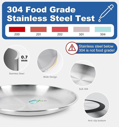 Supet Cat Plates for Wet Food, Non Slip Food Bowls Whisker Friendly, Stainless Steel Shallow Wide Dishes for Indoor Cats (13Oz, 8Pcs)