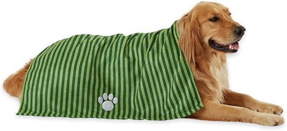 Bone Dry Pet Grooming Towel Collection Absorbent Microfiber X-Large, 41x23.5", Striped Hunter Green
