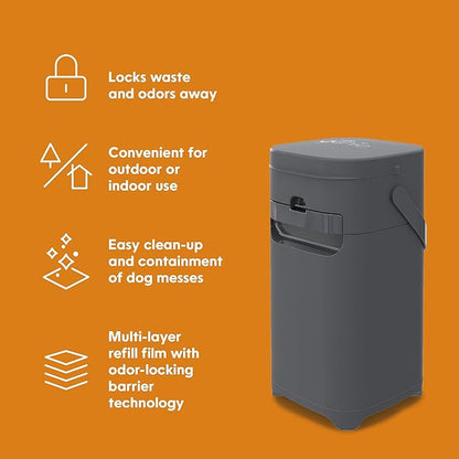 Pet Genie Pail | Dog Waste Disposal System for Outdoor and Indoor Odor Control | Dog Poop Trash can | Includes 1 Square Refill Bag That Lasts up to 2 Months