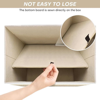 Large 17" 42 Quarts Collapsible Stackable Storage Bins with Lids [3-Pack] Foldable Fabric Linen Storage Boxes Cube, Closet Organizer Baskets with Label (16.7 x 12 x 12, Beige & White)