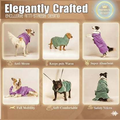 |FELPACTIVE® Premium Dog Drying Robe | Sizes S - XXXL | Quick-Drying Super Absorbent Double-Layer Microfiber | Soft & Snug Fit | Includes Luxury Gift Box + EBOOK | Dog Bath Robe, Pet Warming Bathrobe